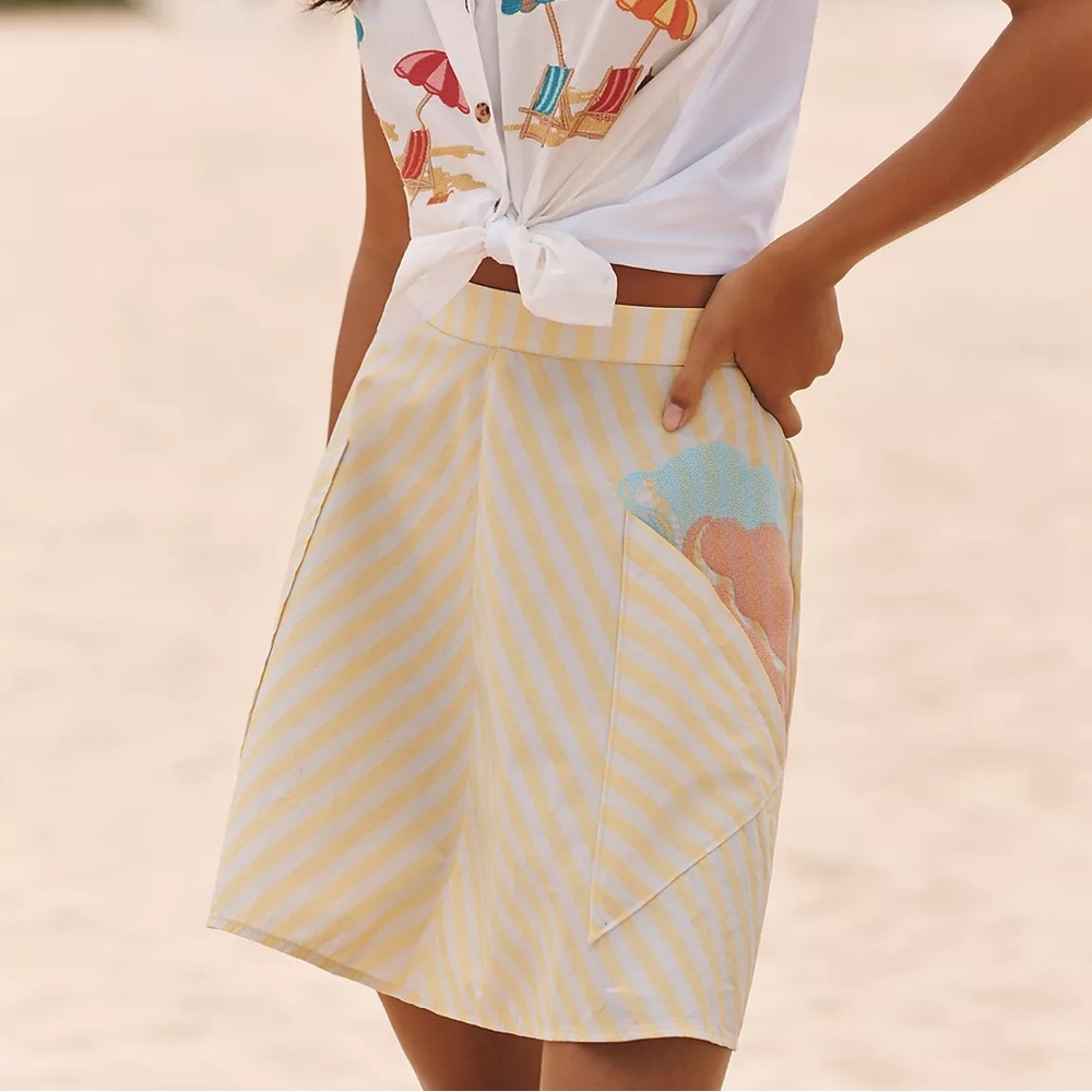 Anthropologie Celandine Cotton Embroidered Mini Skirt